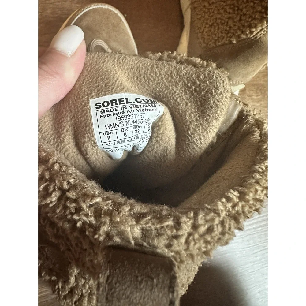 Sorel Women's Explorer II Joan Cozy‎ Dk. Tan White Sherpa Boots - Size 8